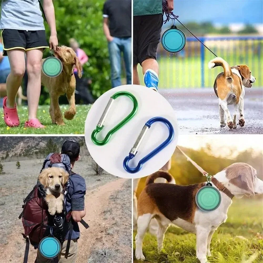 Two Collapsible Dog bowls for Travel, Walking and more! Carabiner hook. NWT